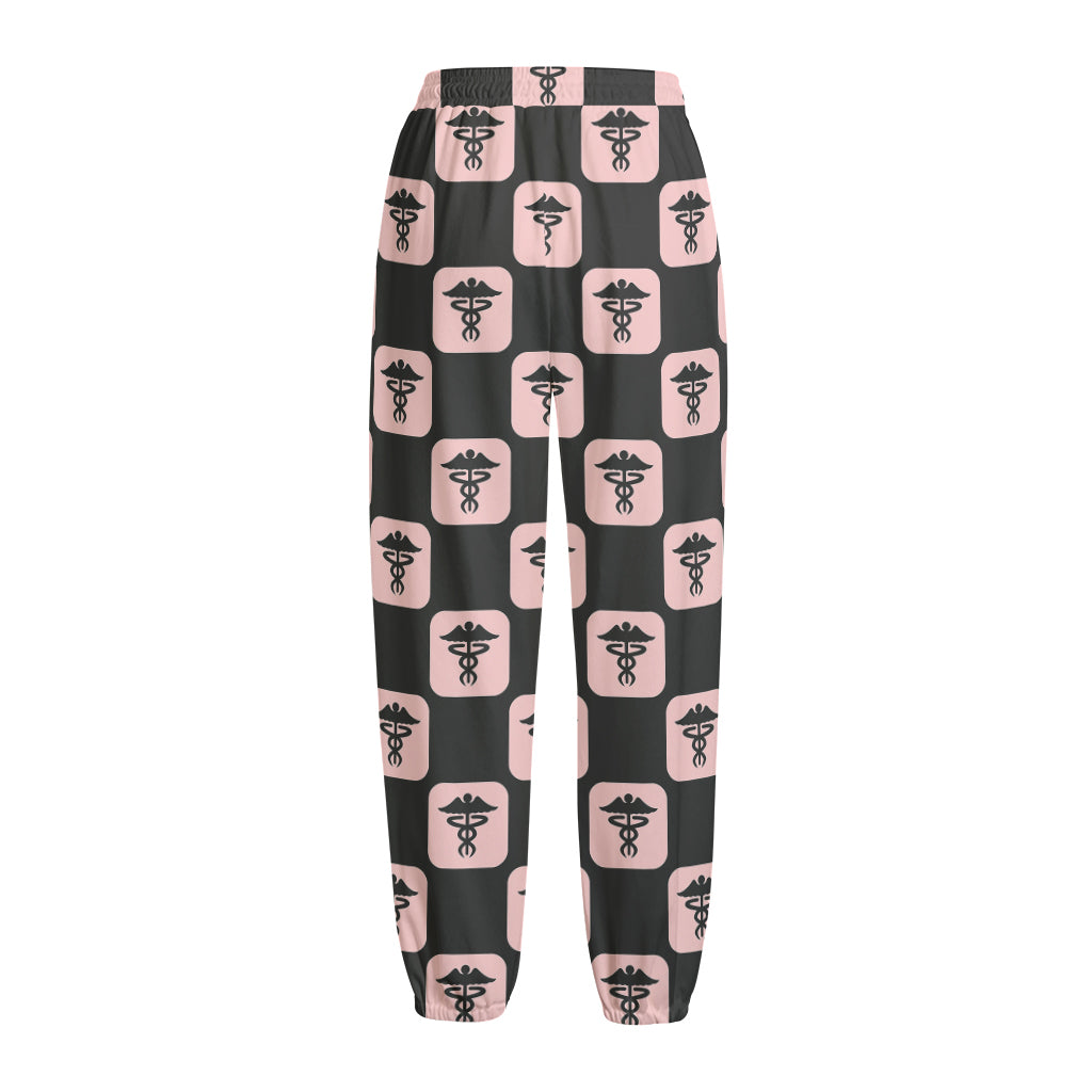 Caduceus Pattern Print Fleece Lined Knit Pants