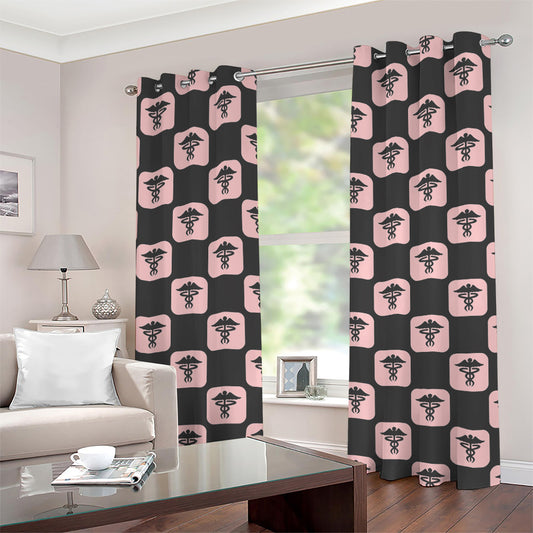 Caduceus Pattern Print Grommet Curtains