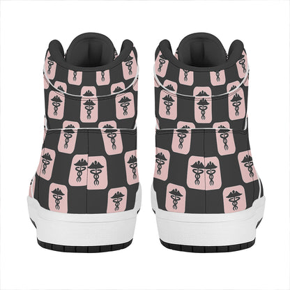 Caduceus Pattern Print High Top Leather Sneakers