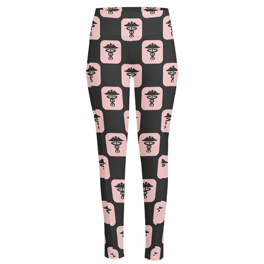 Caduceus Pattern Print High-Waisted Pocket Leggings