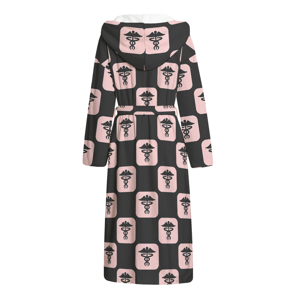 Caduceus Pattern Print Hooded Bathrobe