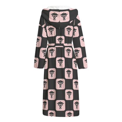 Caduceus Pattern Print Hooded Bathrobe