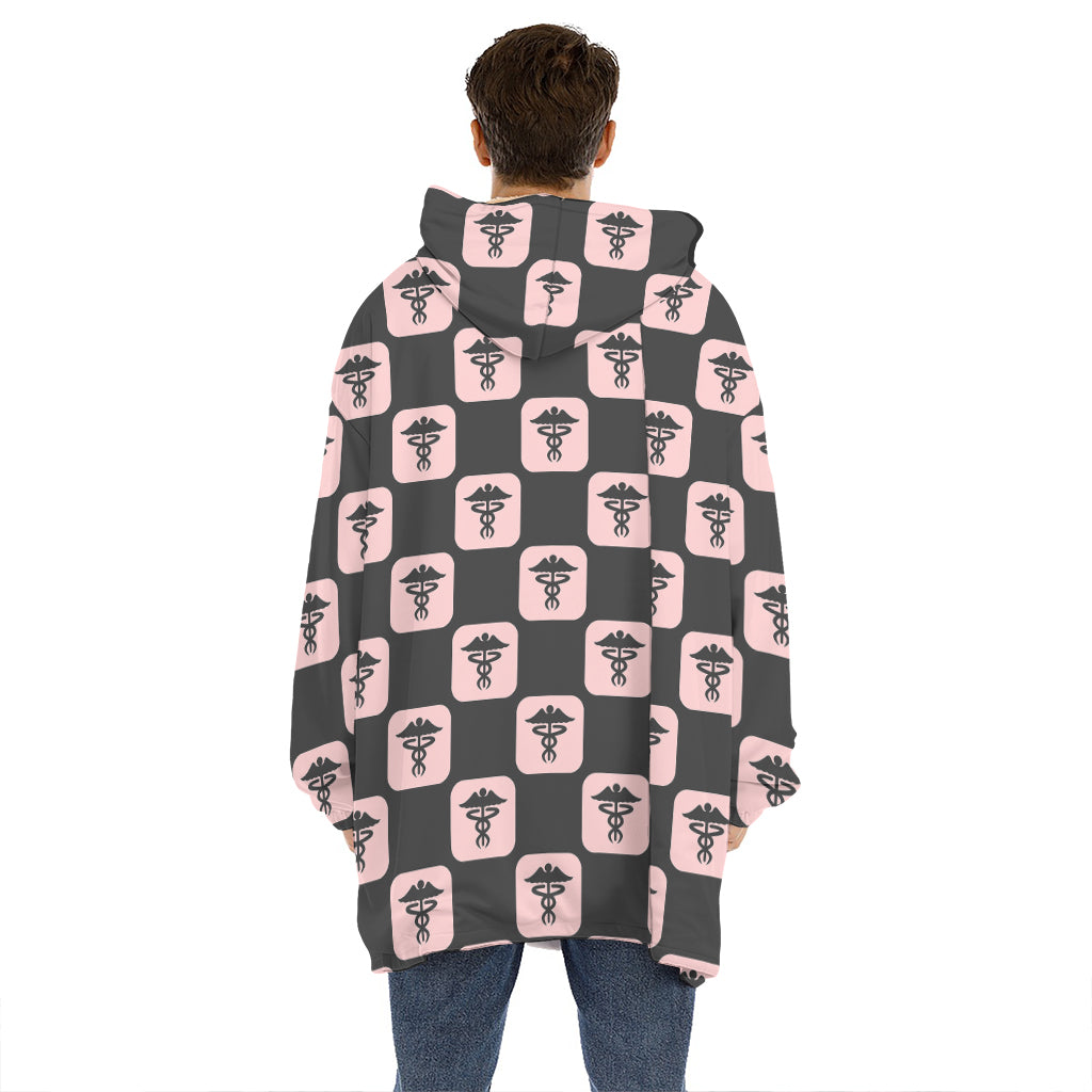 Caduceus Pattern Print Hoodie Blanket