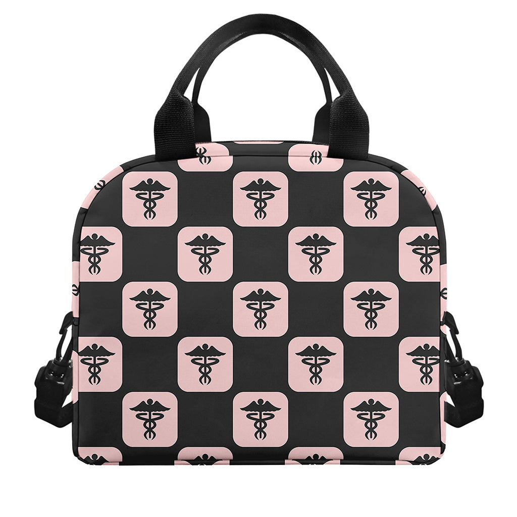 Caduceus Pattern Print Insulated Lunch Bag