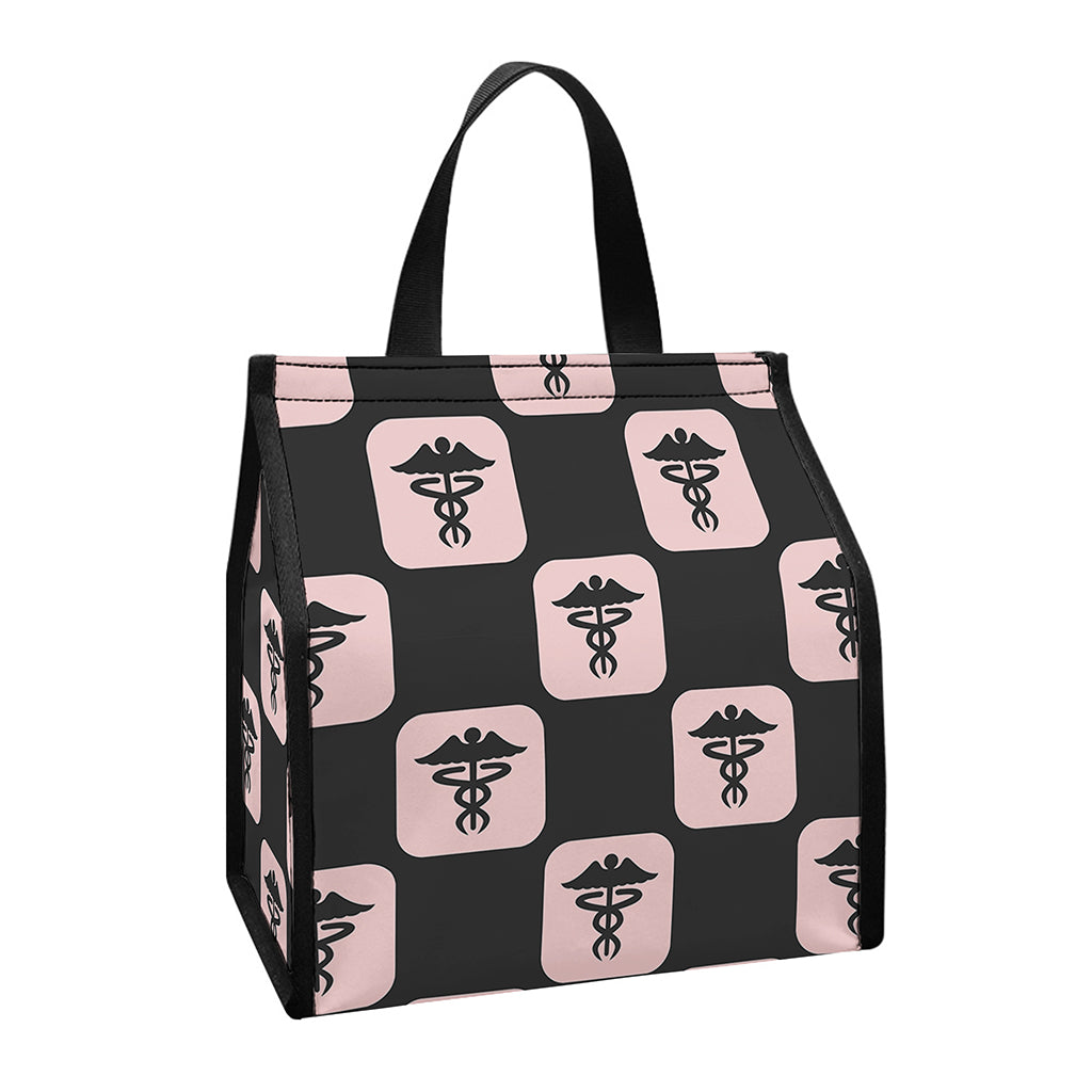 Caduceus Pattern Print Insulated Lunch Tote