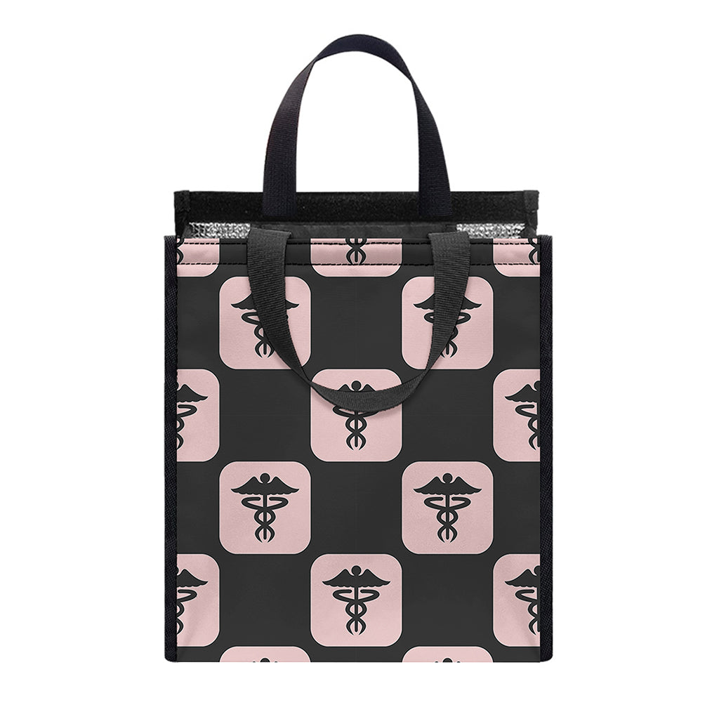 Caduceus Pattern Print Insulated Lunch Tote