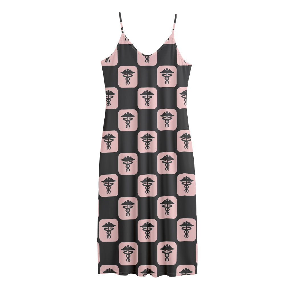 Caduceus Pattern Print Jersey Midi Cami Dress