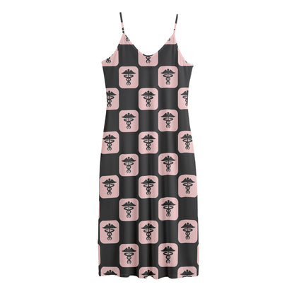 Caduceus Pattern Print Jersey Midi Cami Dress