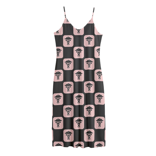 Caduceus Pattern Print Jersey Midi Cami Dress
