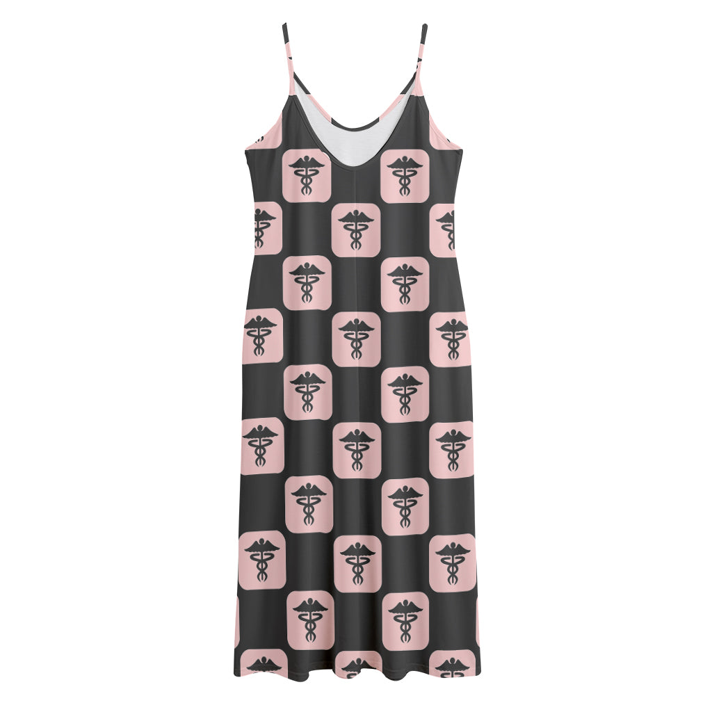 Caduceus Pattern Print Jersey Midi Cami Dress