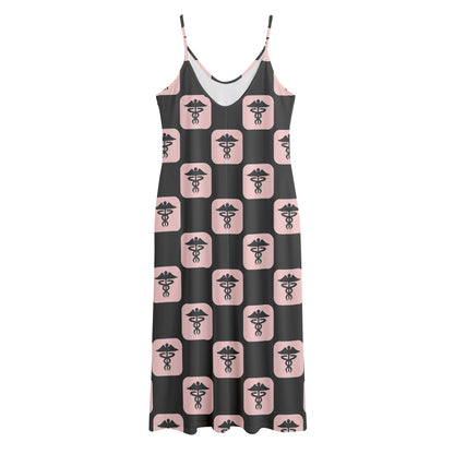 Caduceus Pattern Print Jersey Midi Cami Dress