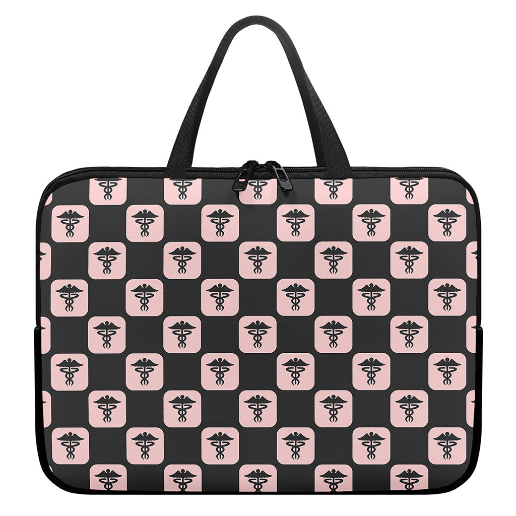 Caduceus Pattern Print Laptop Sleeve With Handle