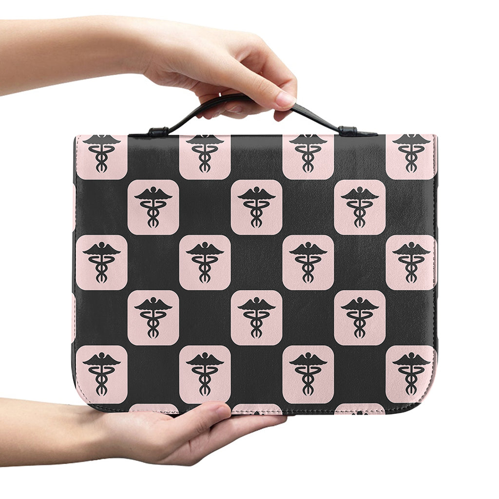 Caduceus Pattern Print Leather Bible Cover