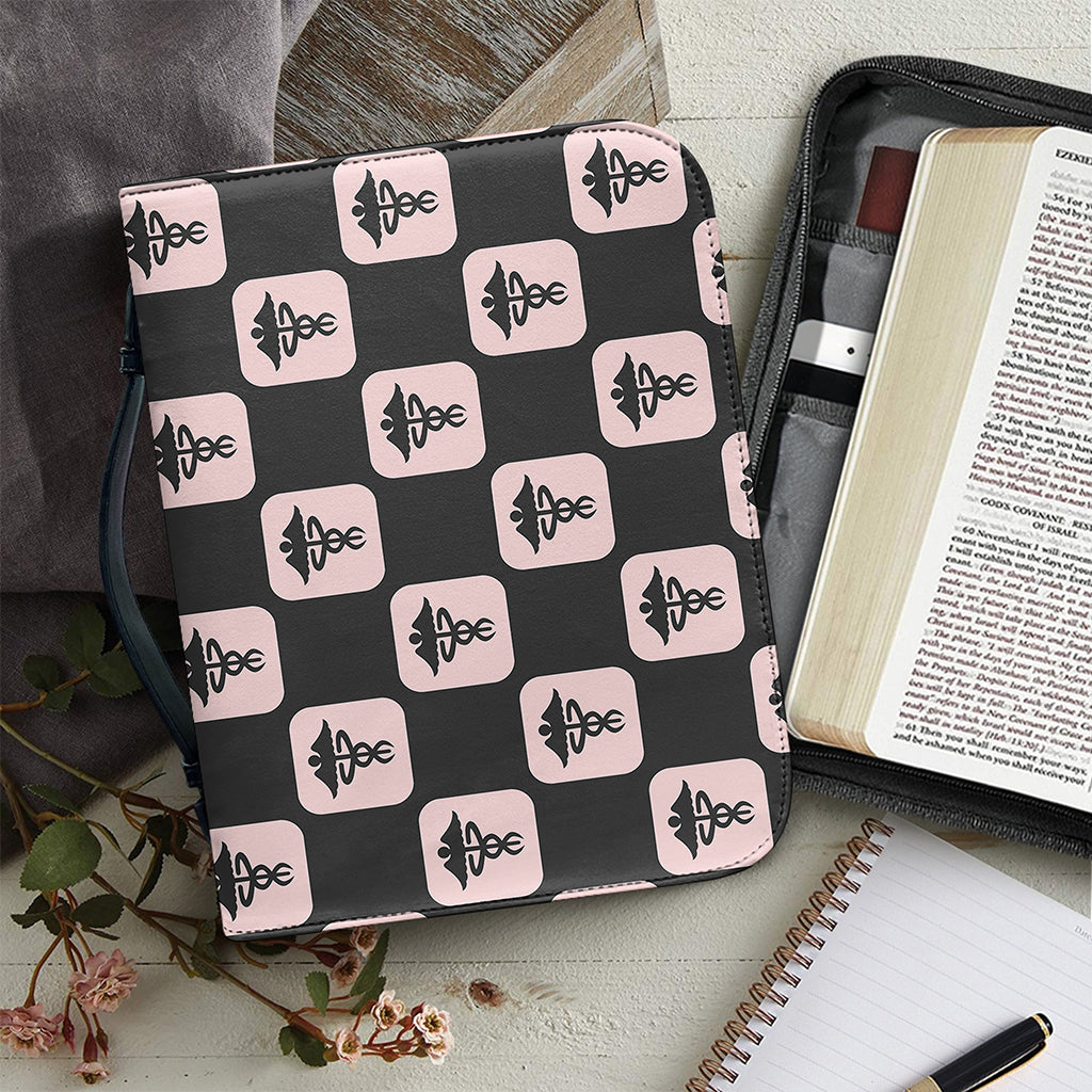 Caduceus Pattern Print Leather Bible Cover