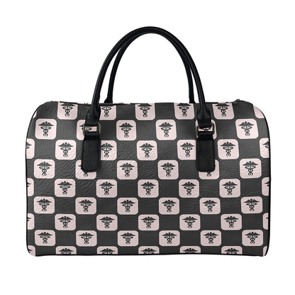 Caduceus Pattern Print Leather Duffle Bag