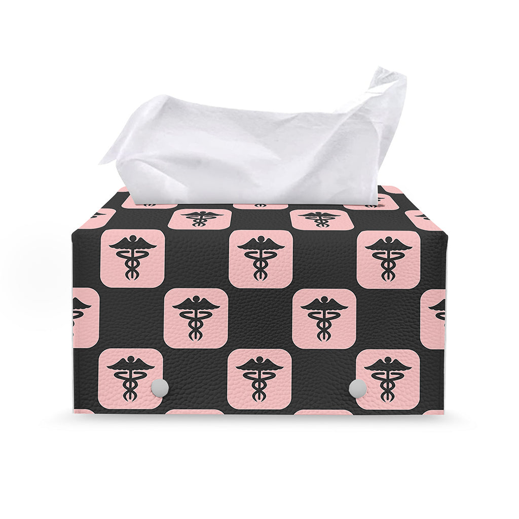 Caduceus Pattern Print Leather Tissue Box Cover