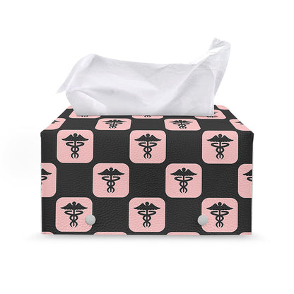 Caduceus Pattern Print Leather Tissue Box Cover