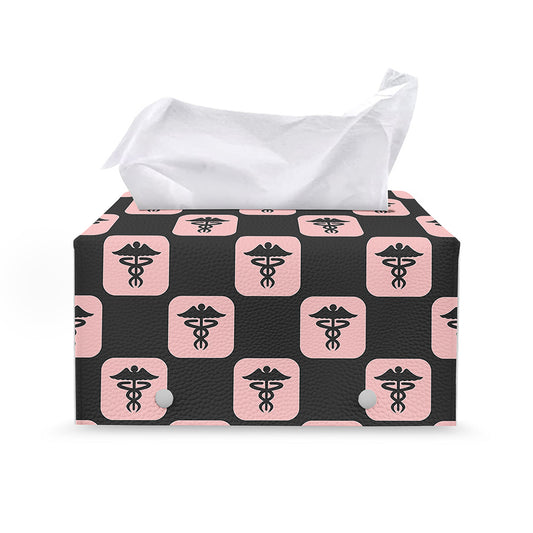 Caduceus Pattern Print Leather Tissue Box Cover