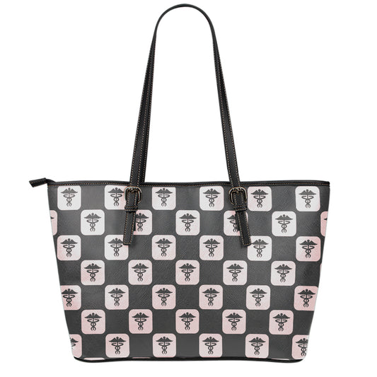 Caduceus Pattern Print Leather Tote Bag