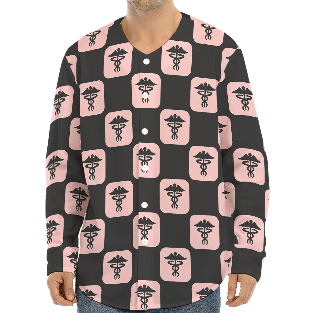 Caduceus Pattern Print Long Sleeve Baseball Jersey