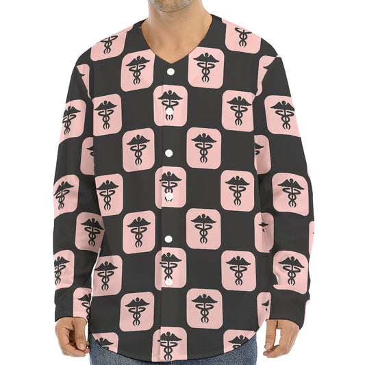 Caduceus Pattern Print Long Sleeve Baseball Jersey