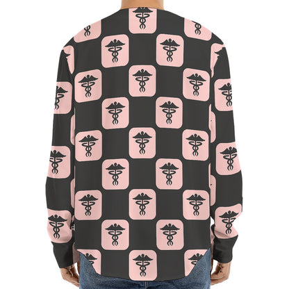 Caduceus Pattern Print Long Sleeve Baseball Jersey