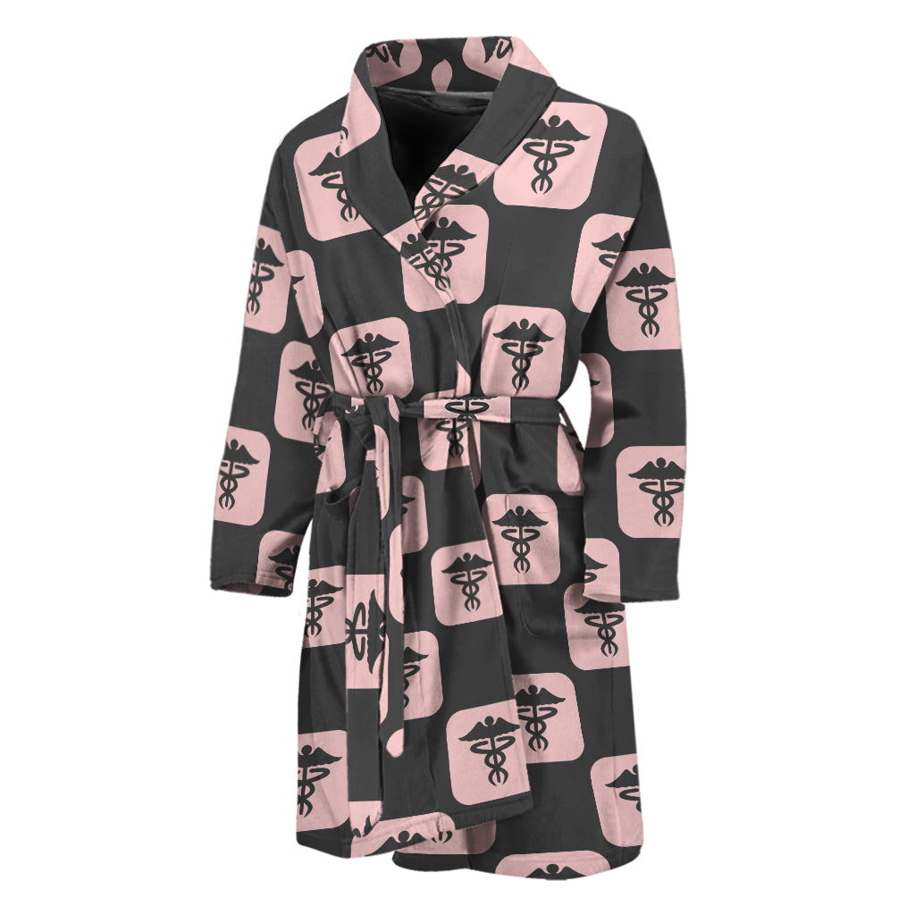 Caduceus Pattern Print Men's Bathrobe