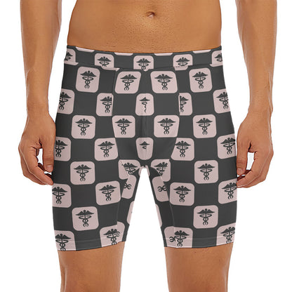Caduceus Pattern Print Men's Long Boxer Briefs