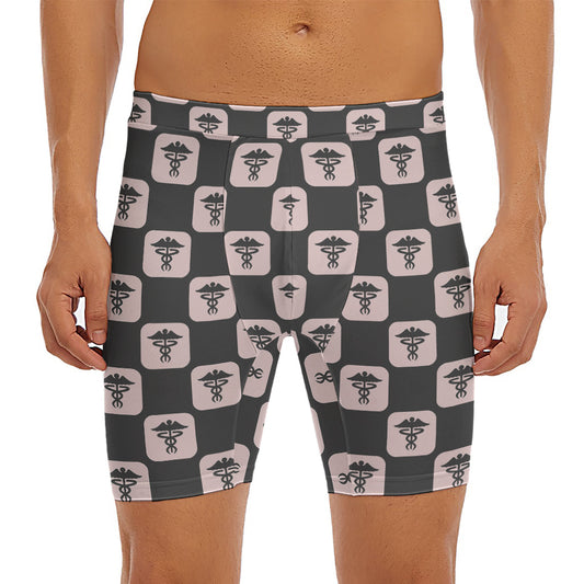Caduceus Pattern Print Men's Long Boxer Briefs