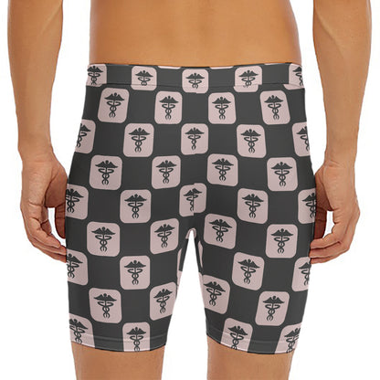 Caduceus Pattern Print Men's Long Boxer Briefs