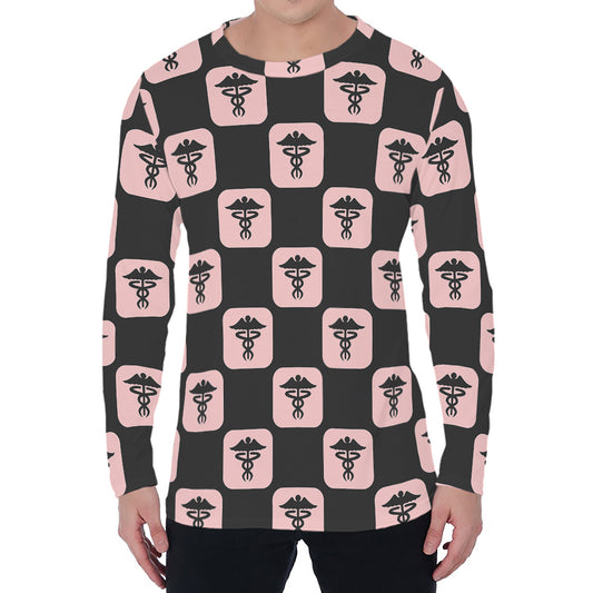 Caduceus Pattern Print Men's Long Sleeve T-Shirt