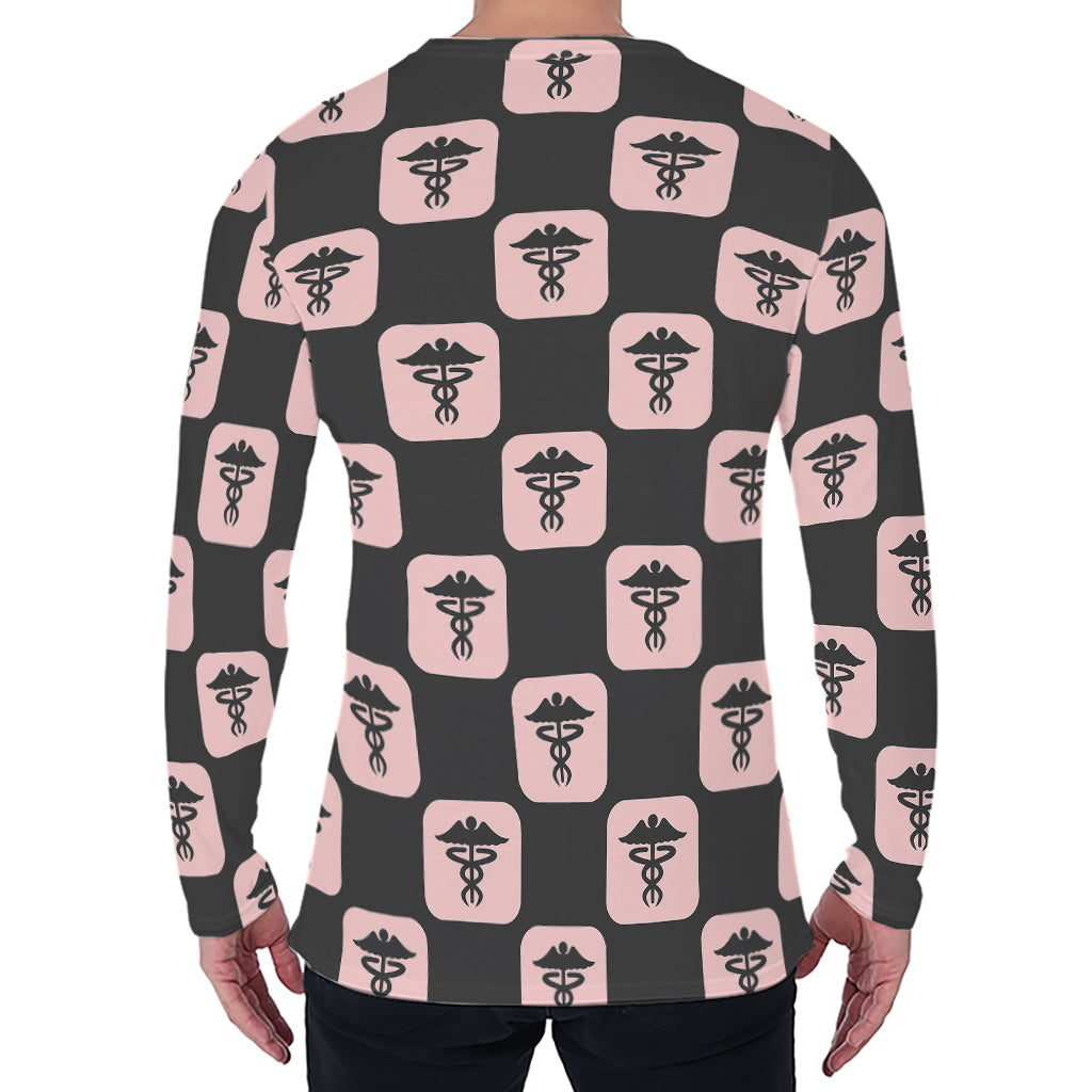 Caduceus Pattern Print Men's Long Sleeve T-Shirt