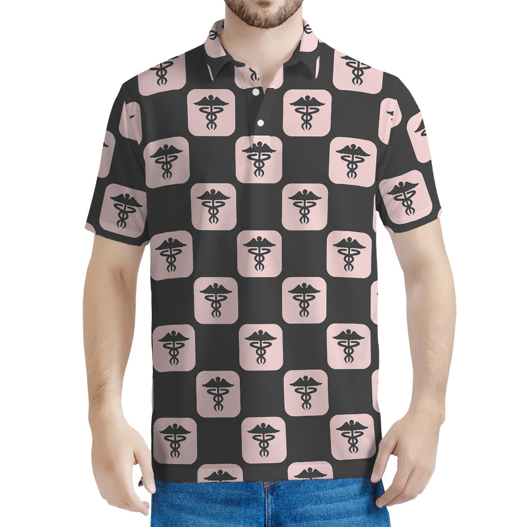 Caduceus Pattern Print Men's Polo Shirt