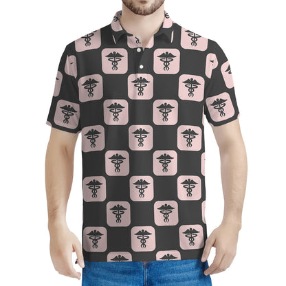 Caduceus Pattern Print Men's Polo Shirt
