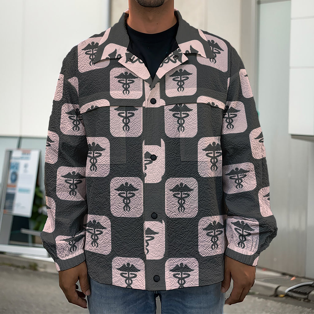 Caduceus Pattern Print Men's Shirt Jacket