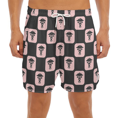 Caduceus Pattern Print Men's Split Running Shorts