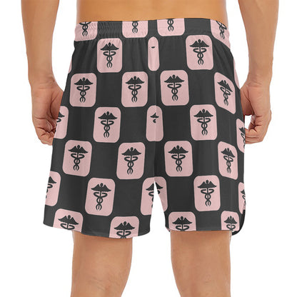 Caduceus Pattern Print Men's Split Running Shorts