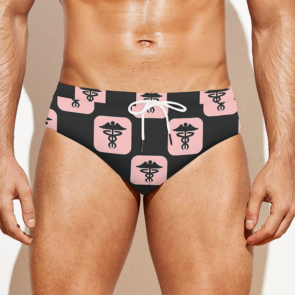 Caduceus Pattern Print Men's Swim Briefs