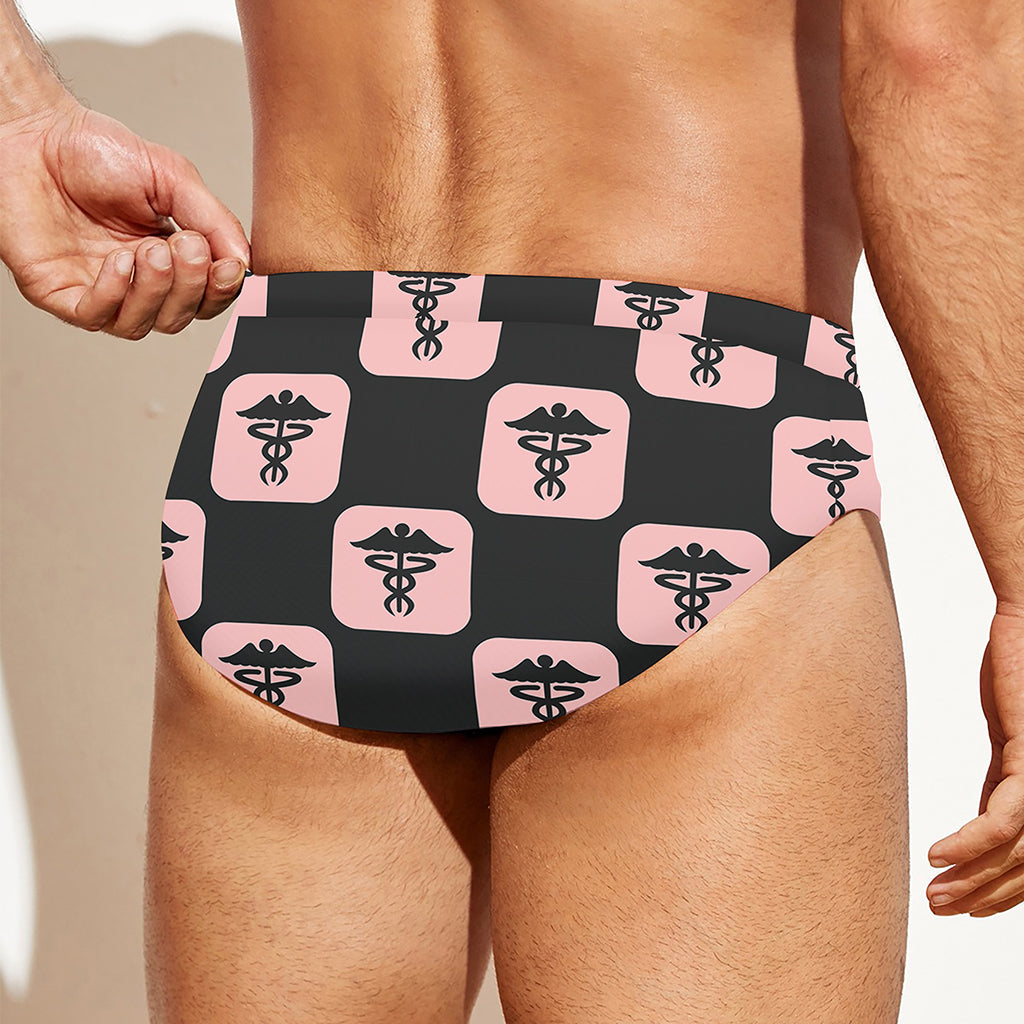 Caduceus Pattern Print Men's Swim Briefs