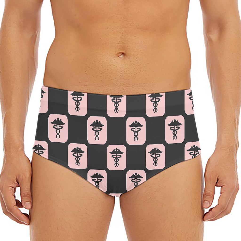 Caduceus Pattern Print Men's Triangle Swim Briefs
