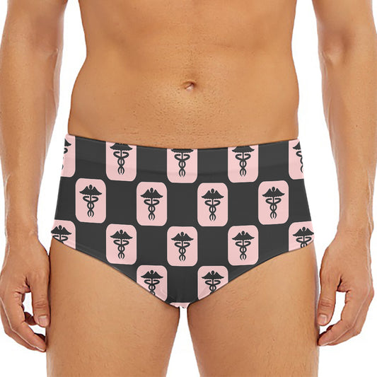 Caduceus Pattern Print Men's Triangle Swim Briefs