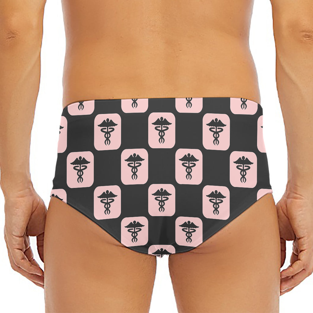 Caduceus Pattern Print Men's Triangle Swim Briefs