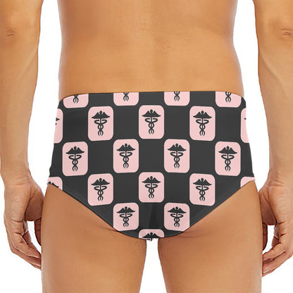 Caduceus Pattern Print Men's Triangle Swim Briefs