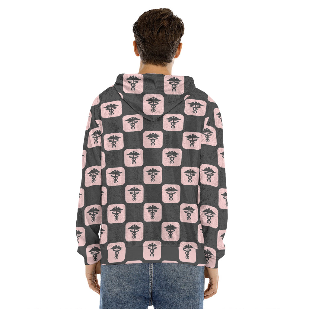 Caduceus Pattern Print Men's Velvet Pullover Hoodie
