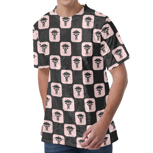 Caduceus Pattern Print Men's Velvet T-Shirt