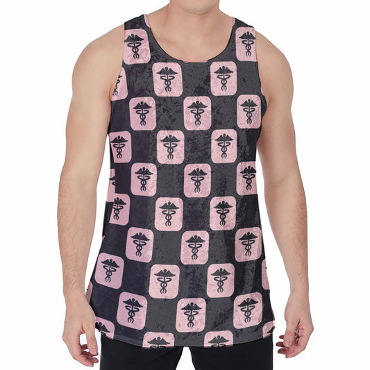 Caduceus Pattern Print Men's Velvet Tank Top
