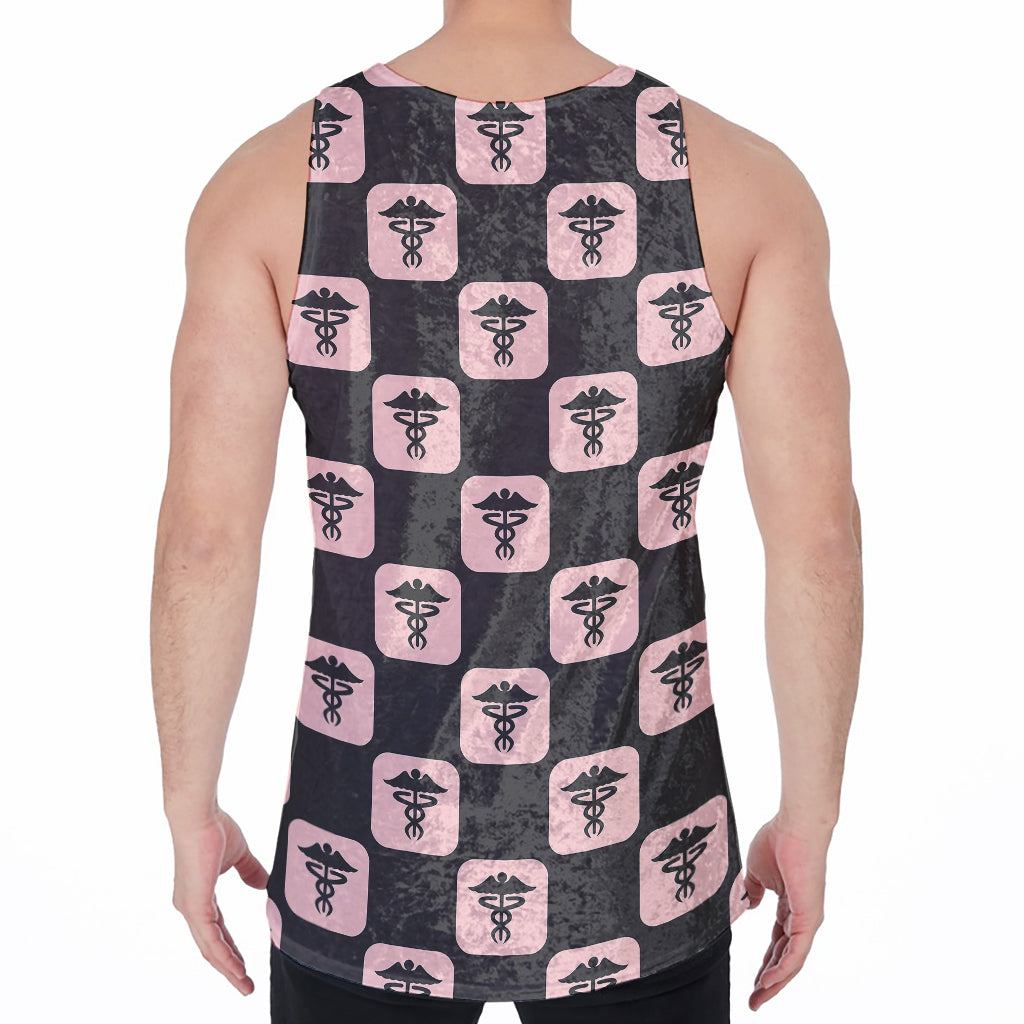 Caduceus Pattern Print Men's Velvet Tank Top
