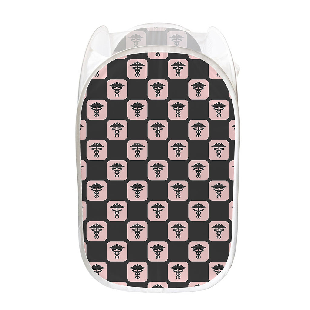 Caduceus Pattern Print Mesh Laundry Hamper