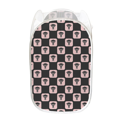 Caduceus Pattern Print Mesh Laundry Hamper