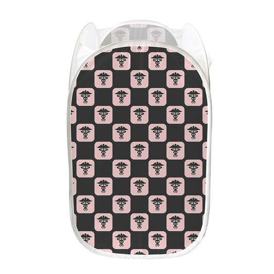 Caduceus Pattern Print Mesh Laundry Hamper